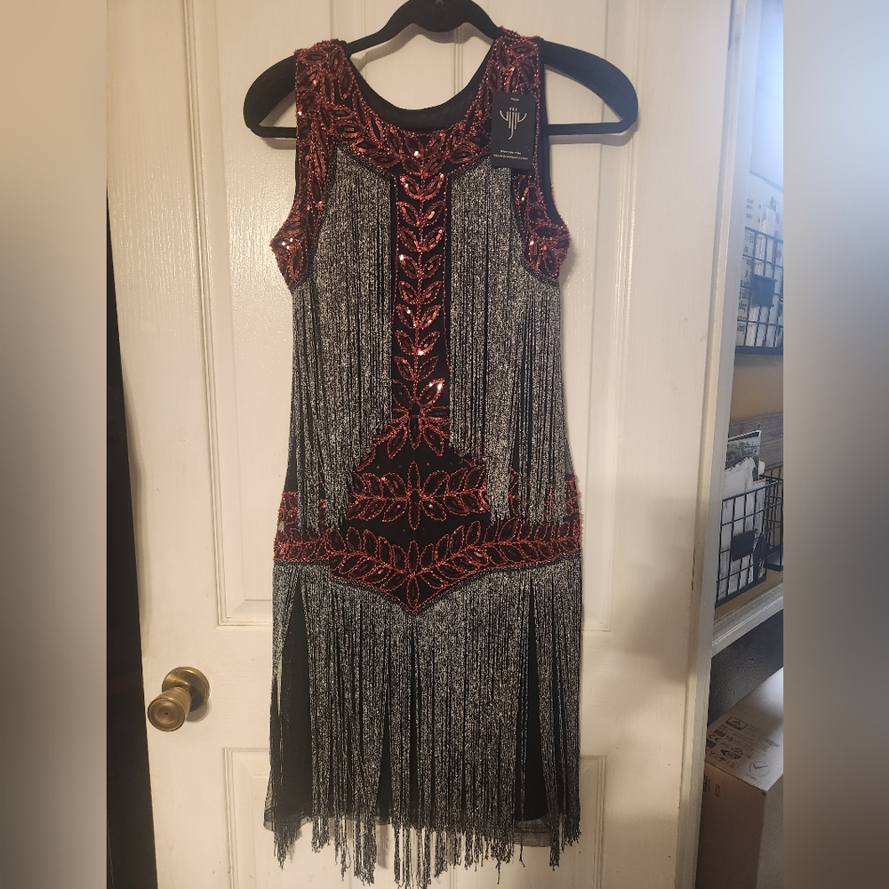VIJIV Women's Flapper Dresses 1920s Gatsby Full Fringed Vintage Cocktail Dress